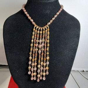 Vintage Napier Beaded Iridescent Statement Gold tone Necklace